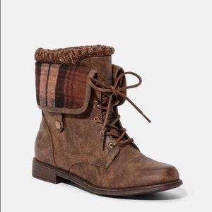 Elenora Plaid Panel Flat Boot - Brown